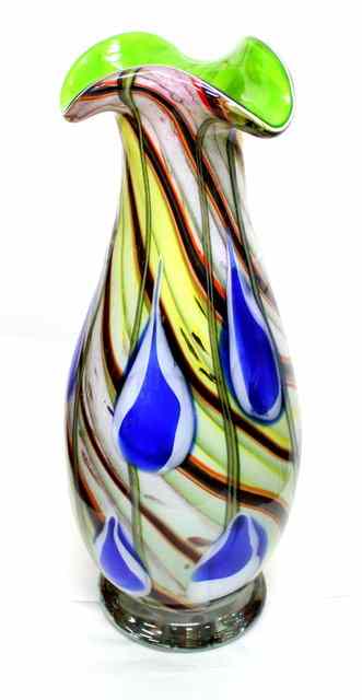 Appraisal: A MURANO VASE WITH BLUE AND WHITE TEARDROP DECORATION over