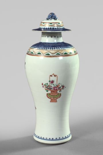 Appraisal: Chinese Export Blue and White Porcelain Covered Vase fourth quarter