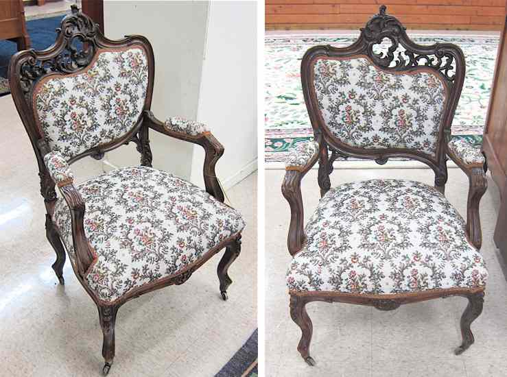 Appraisal: A PAIR OF LOUIS XV STYLE MAHOGANY FAUTEUILS French c