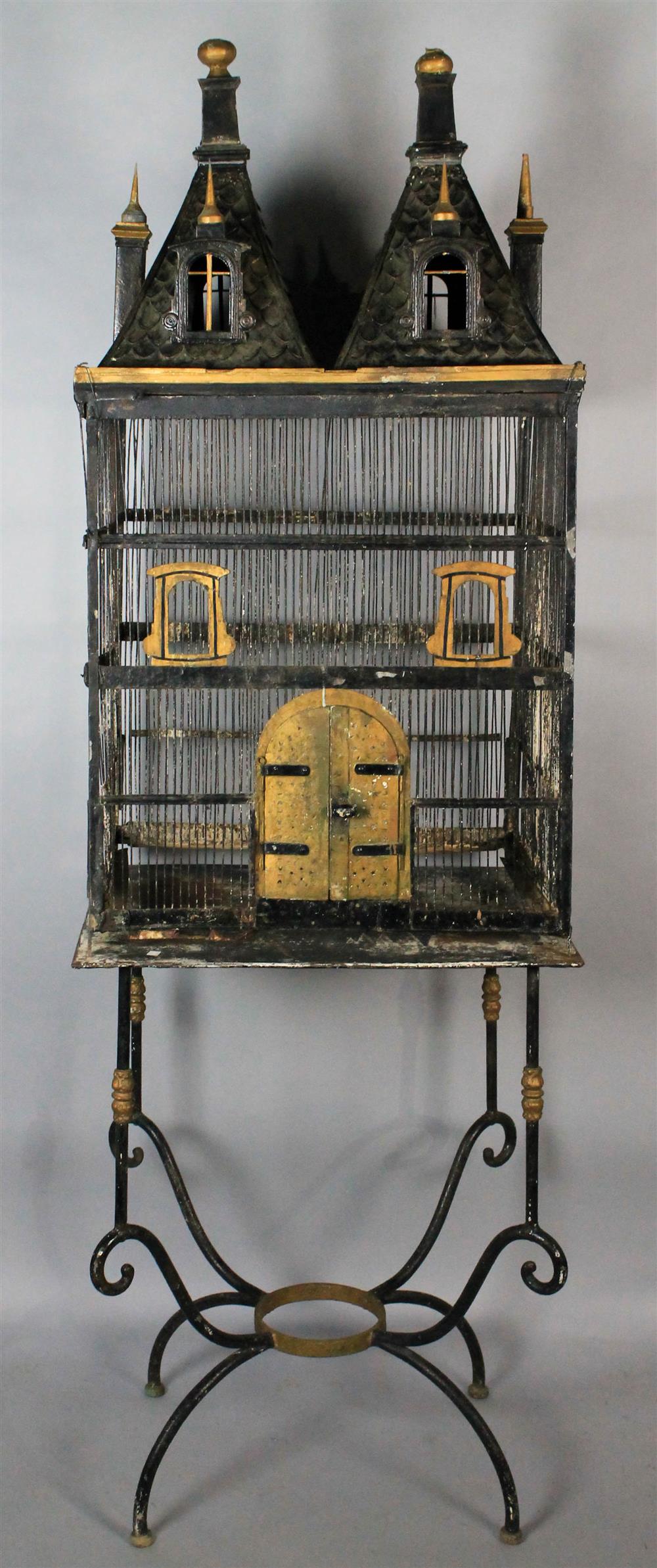 Appraisal: VINTAGE FRENCH HOUSE MODELED BIRD CAGE with elaborate architectural details