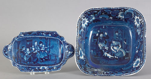 Appraisal: Blue Staffordshire open vegetable and small platter th c depicting