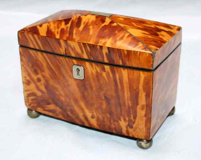 Appraisal: A TWO DIVISIONAL TORTOISESHELL TEA CADDY with a quarterly domed