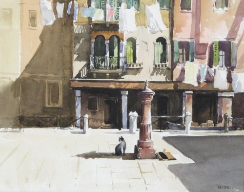 Appraisal: David Weston Venetian Street Scene watercolour cm x cm x