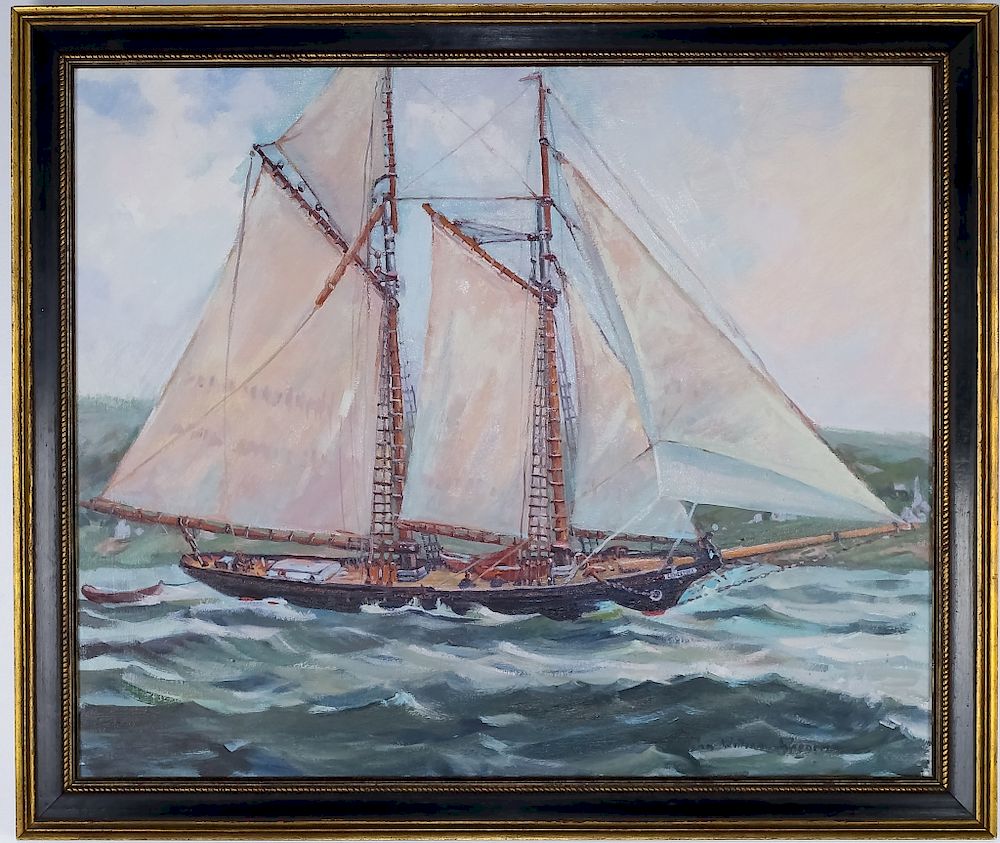 Appraisal: John Wenger Russian Impressionist Ship Painting Signed original oil on