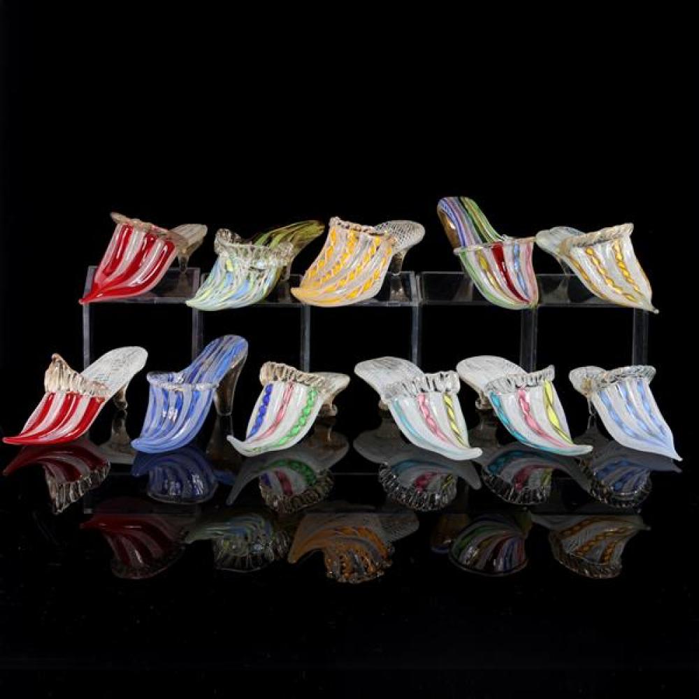 Appraisal: COLLECTION OF ELEVEN MURANO ITALIAN ART GLASS SLIPPER SHOES WITH