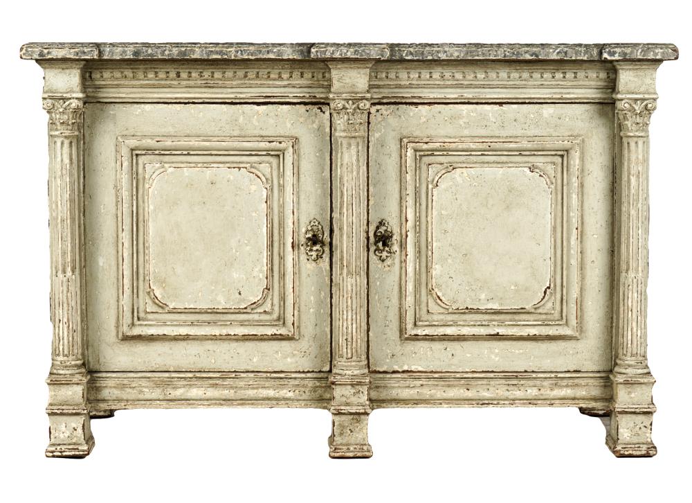 Appraisal: PAINTED WOOD BUFFETwith faux marble top and two keys distressed