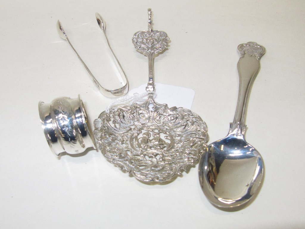 Appraisal: Lot comprising Continental white metal server silver dessert spoon sugar