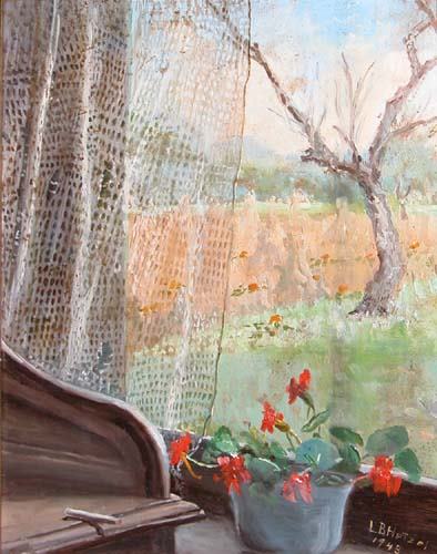 Appraisal: Window and Pumpkin Field Still Life Hetzel Lila B American