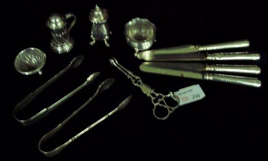 Appraisal: A quantity of silver including condiments fruit knives tongs etc