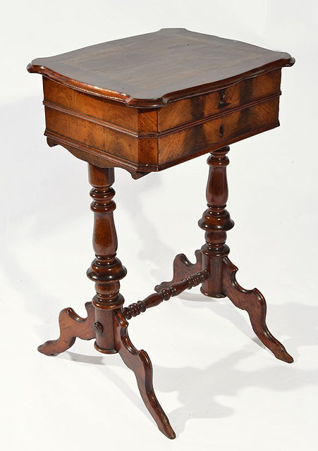 Appraisal: A TH CENTURY MAHOGANY CONTINENTAL SEWING TABLE with square inlaid