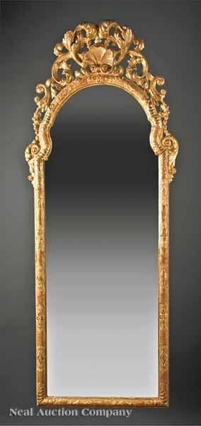 Appraisal: A Good Georgian Giltwood Looking Glass th c well-carved plumed