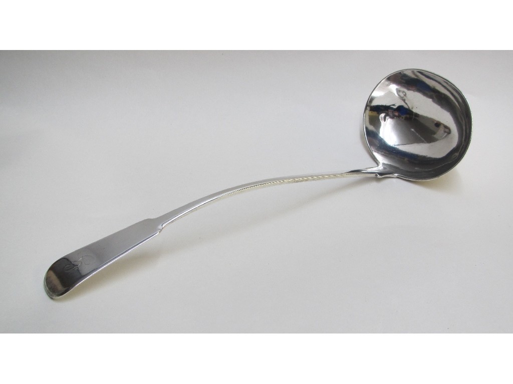 Appraisal: An Aberdeen silver soup ladle engraved with letter G maker