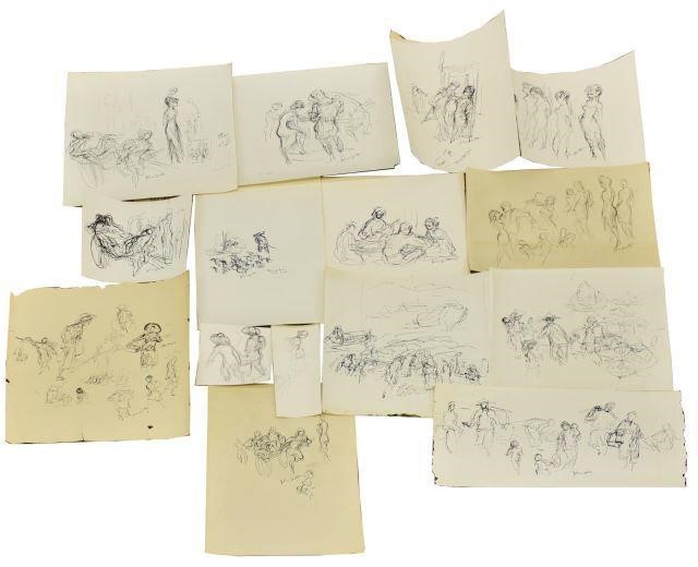 Appraisal: lot of Unframed ink preliminary studies drawings on paper depicting