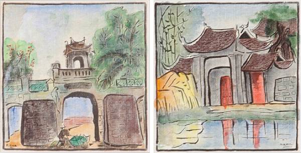 Appraisal: A pair of framed Asian watercolor paintings signed Nam x