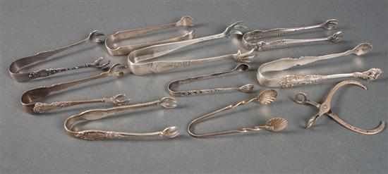 Appraisal: Nine American sterling silver sugar tongs by various makers late