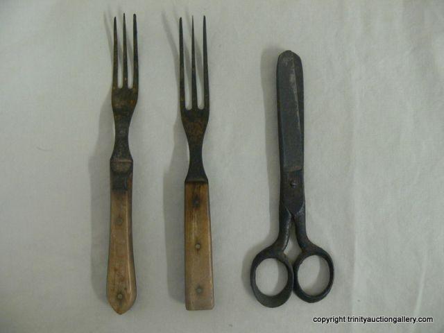 Appraisal: Antique Circa 's Forks Old Scissors The two forks are