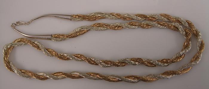 Appraisal: Sterling Necklace Liquid silver strands twisted with gold tone strands