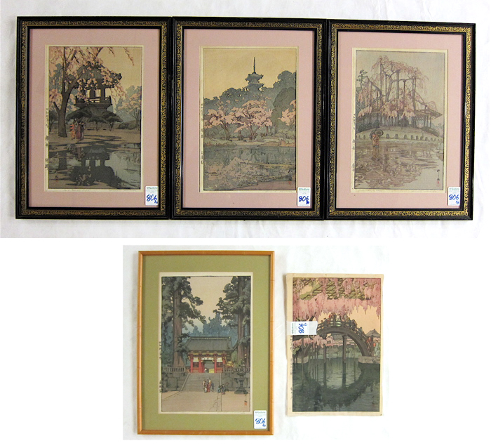 Appraisal: AFTER HIROSHI YOSHIDA FIVE COLOR WOODCUTS Boston Mass - posthumously