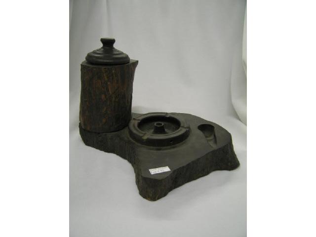 Appraisal: Antique Wooden Smoking Set humidor ashtray pipe holder naturalistic carved