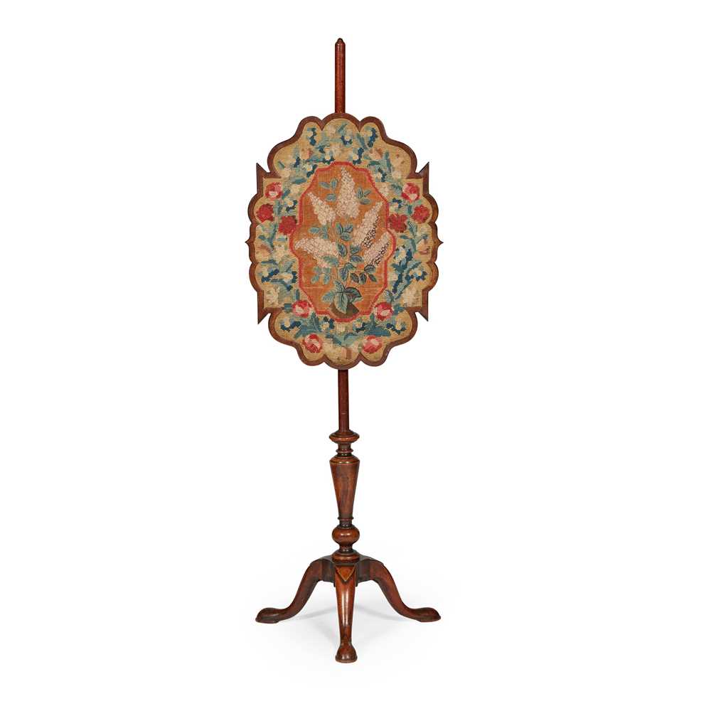 Appraisal: LATE GEORGE II WALNUT AND NEEDLEWORK POLE SCREEN MID TH