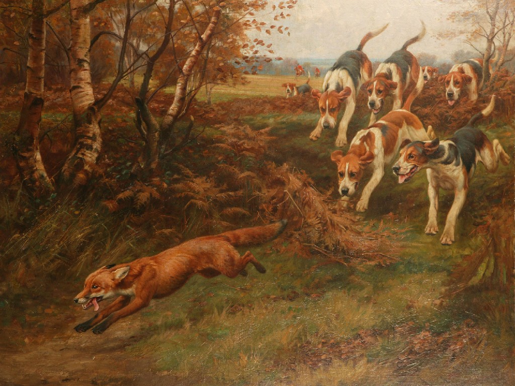 Appraisal: WRIGHT BARKER Huntsman and hounds in pursuit of a fox