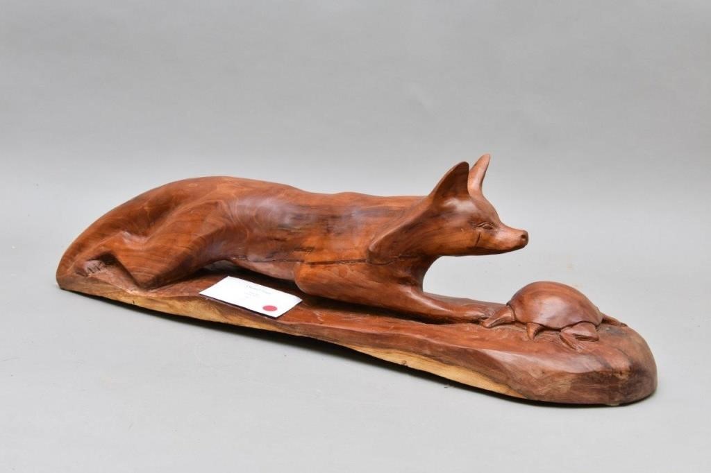 Appraisal: Charles F Logue artist cherry wood carving of a fox