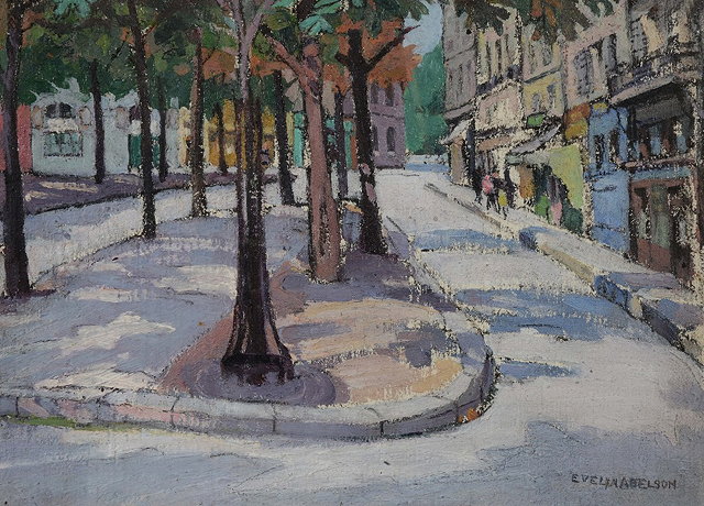 Appraisal: EVELYN ABELSON - A street scene with trees in summer