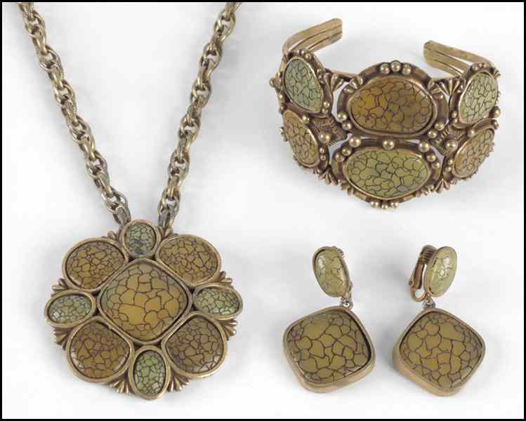 Appraisal: HOBE GREEN AND BROWN PARURE Comprising a necklace pair of