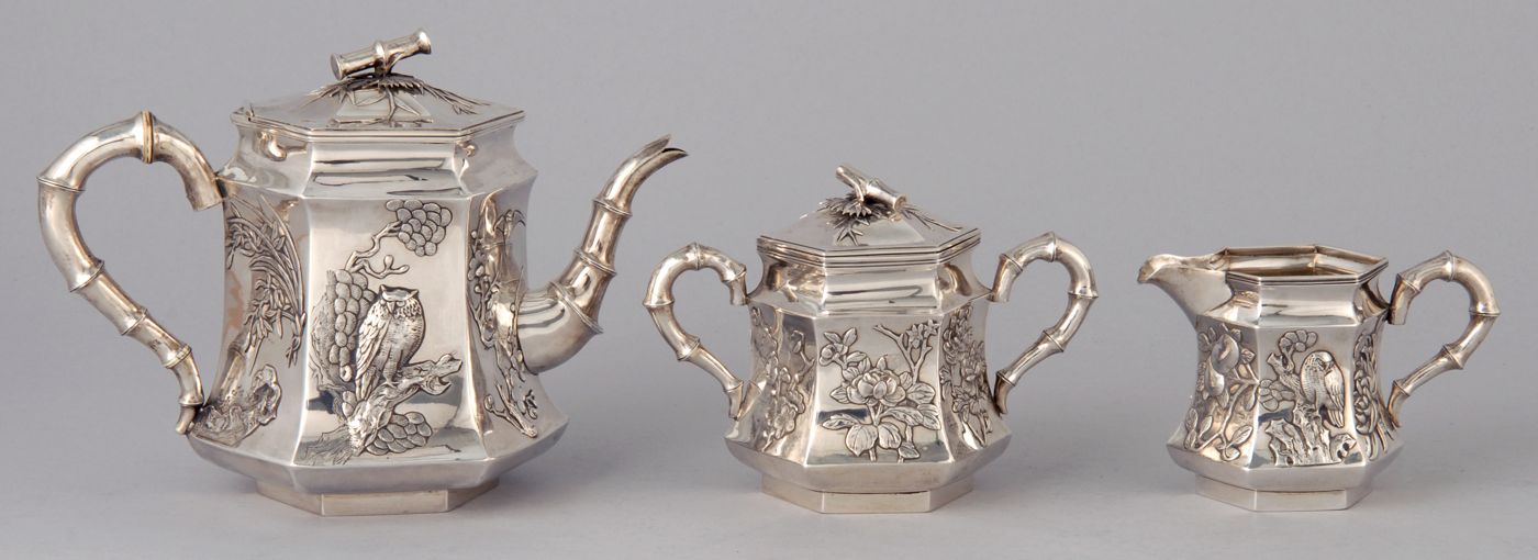 Appraisal: WANG HING CO THREE-PIECE CHINESE EXPORT SILVER TEA SET Late