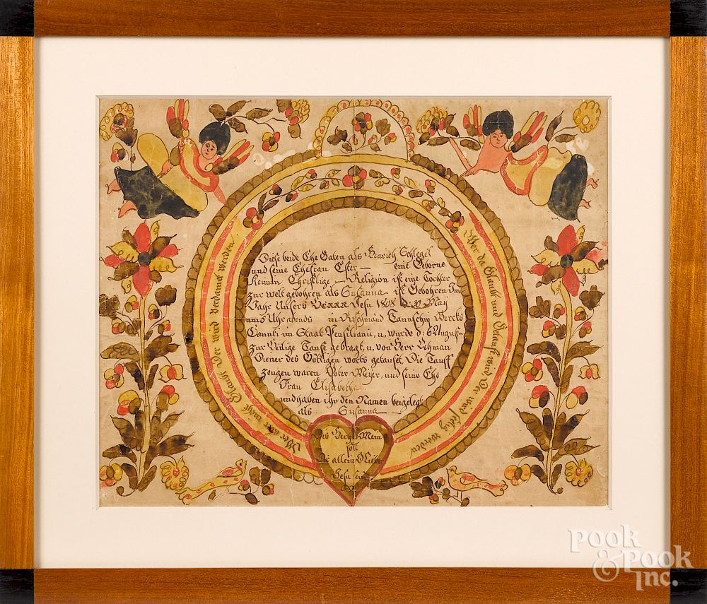 Appraisal: Blousy Angel Artist fraktur birth certificate Blousy Angel Artist Southeastern