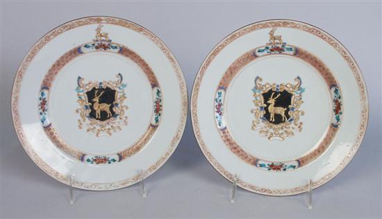 Appraisal: PAIR OF CHINESE EXPORT ARMORIAL PORCELAIN PLATES th century bearing