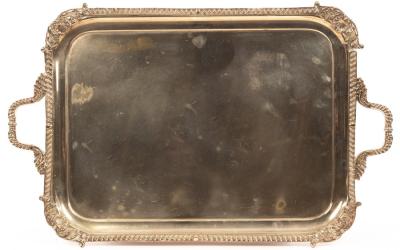 Appraisal: A silver plated tray of rectangular shape with shell and