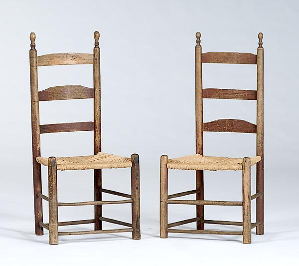 Appraisal: TWO EARLY AMERICAN LADDERBACK SIDE CHAIRS Two early American ladderback