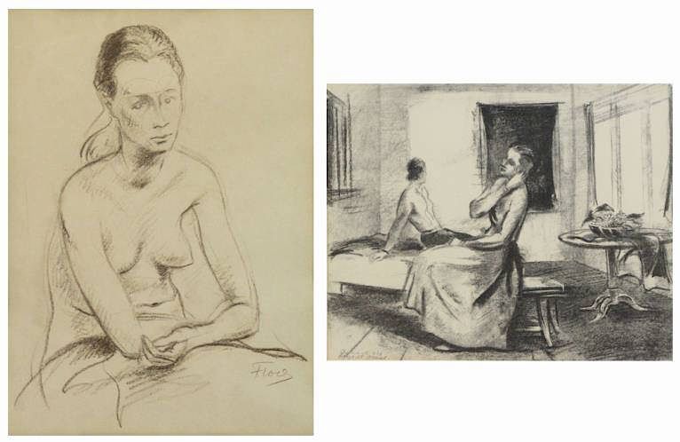 Appraisal: FLOCH Joseph Charcoal Seated Nude Together With a Lithograph Seated