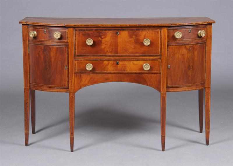 Appraisal: FINE FEDERAL LINE-INLAID MAHOGANY SIDEBOARD Of bowed breakfront outline above