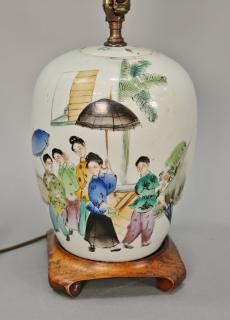 Appraisal: Oriental porcelain ginger jar with painted scene having girls with