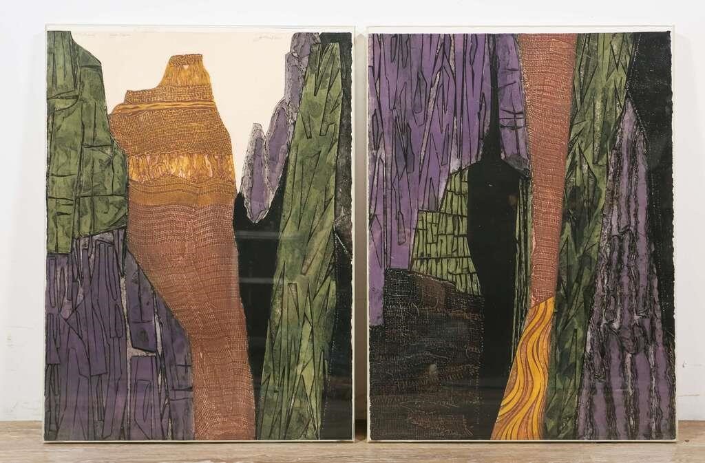 Appraisal: John Ross American New York - collagraph diptych Upper and