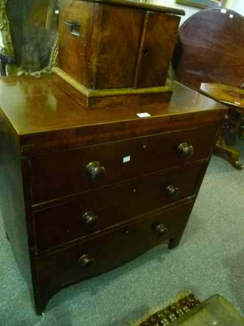 Appraisal: A TH CENTURY MAHOGANY CHEST of three long drawers with