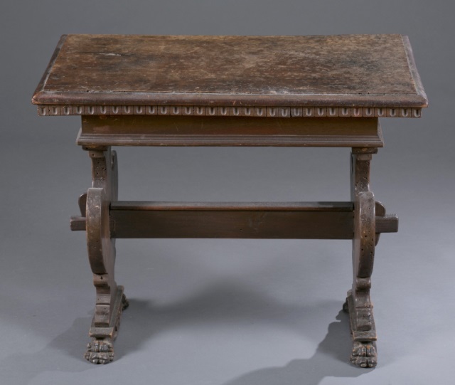 Appraisal: th c Renaissance Revival Bench Oak Gadrooned edge with three