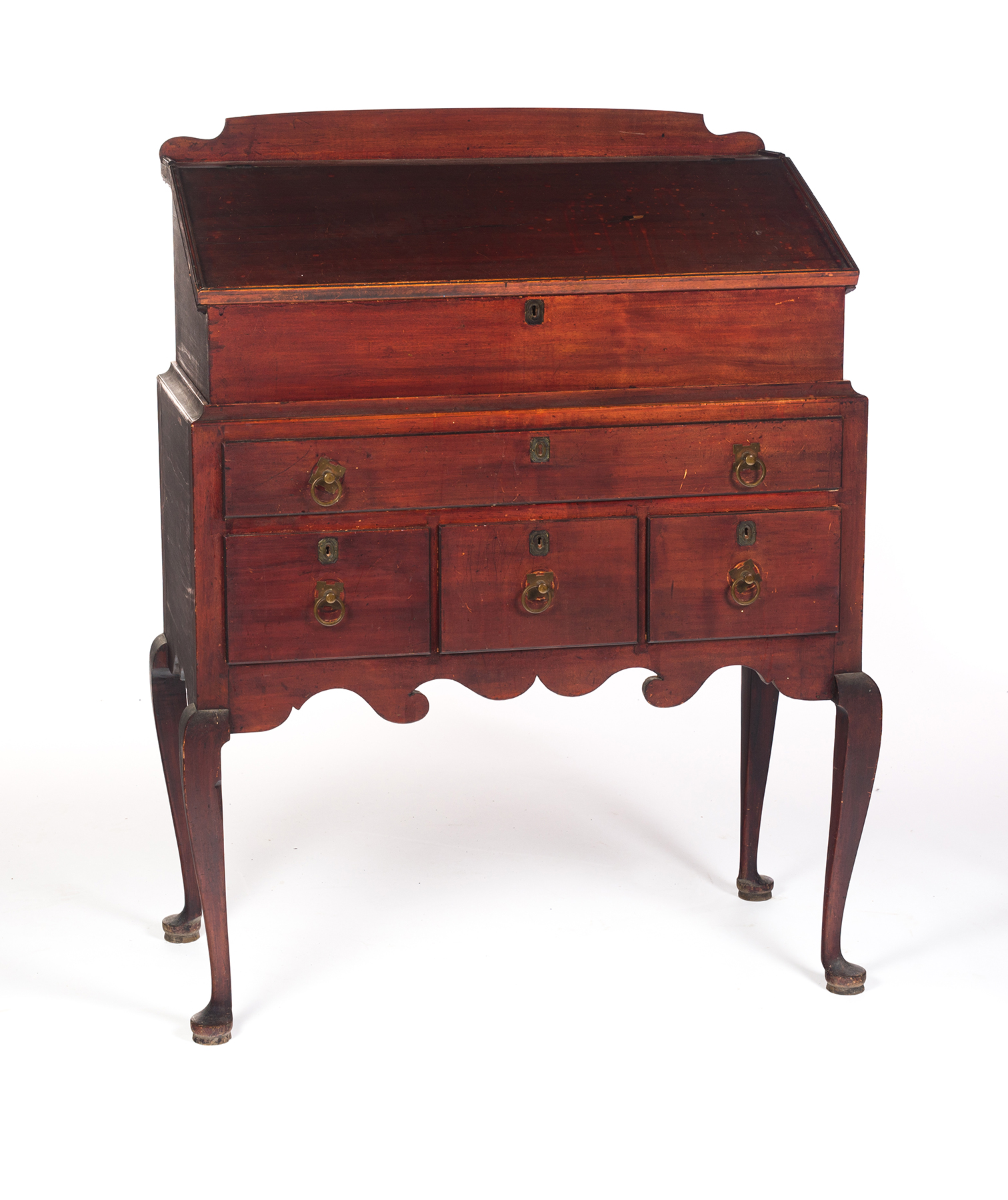 Appraisal: AMERICAN QUEEN ANNE DESK ON BASE Eighteenth century pine Two