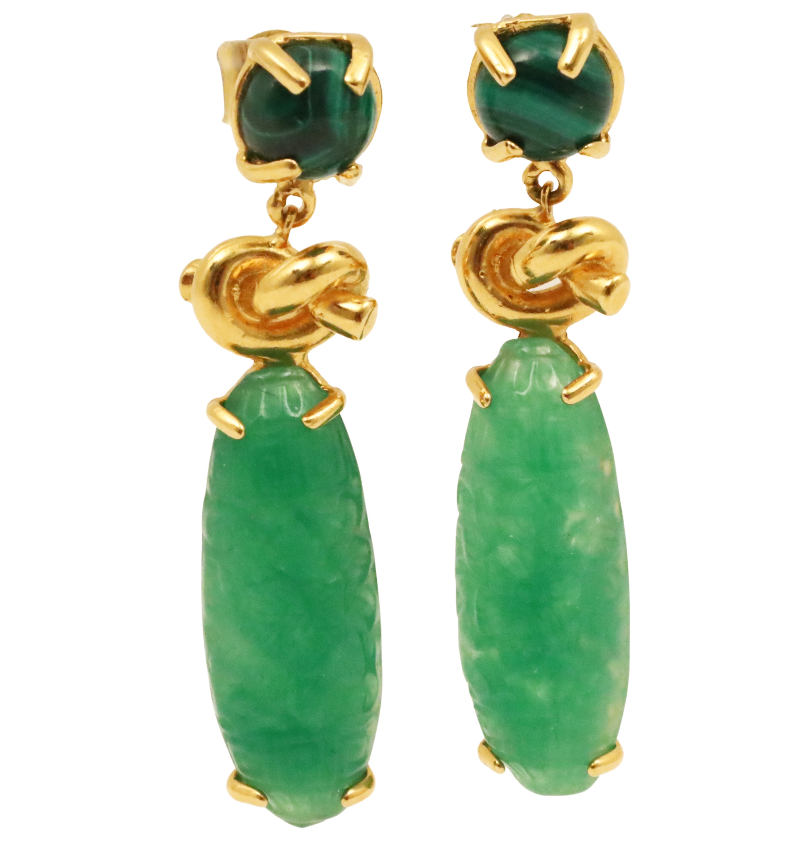 Appraisal: K yellow gold and jade dangle earrings mm drop All