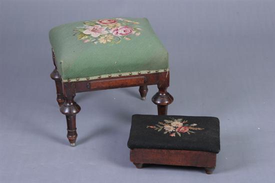 Appraisal: TWO VICTORIAN NEEDLEPOINT FOOTSTOOLS late th century One with green