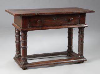 Appraisal: French Provincial Renaissance Style Inlaid Walnut and Pine Writing Table