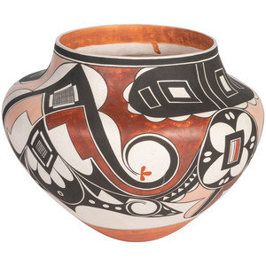 Appraisal: Wanda Aragon Dzinats'ituwits'a Acoma b Four-Color Polychrome Pottery Jar signed