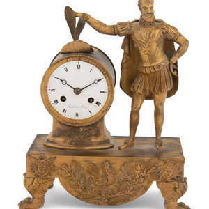 Appraisal: An Empire Style Gilt Bronze Figural Mantel Clock Late th