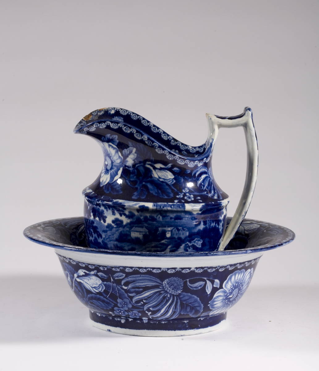 Appraisal: CLEWS DARK BLUE STAFFORDSHIRE WASH BOWL AND A SIMILAR PITCHER