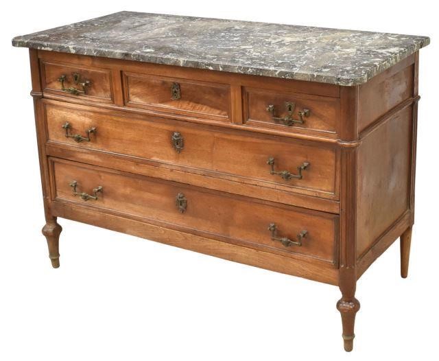 Appraisal: French Louis XVI period marble-top walnut commode th c having