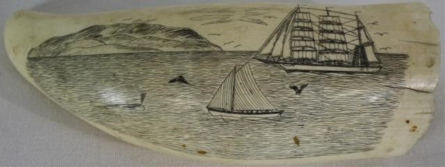 Appraisal: EARLY TH CENTURY SCRIMSHAW WHALES TOOTH DEPICTING WHALING SCENE NOT