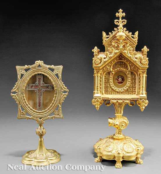 Appraisal: Two Antique American Gilt Bronze and Brass Reliquaries one brass