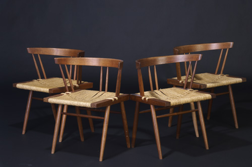 Appraisal: GEORGE NAKASHIMA Set of four walnut Grass Seated chairs Provenance